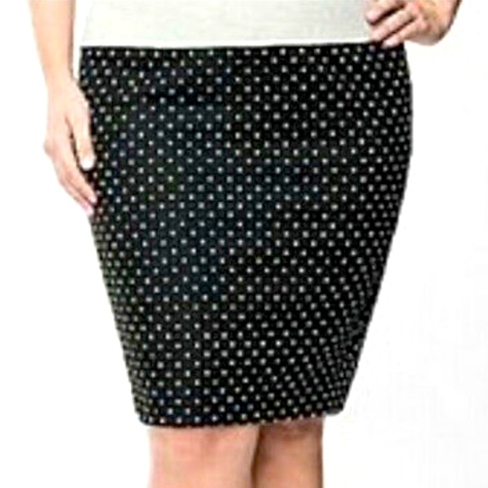 Lane Bryant Knit Pencil Skirt Women’s Size 26 Gray White Polka Dot Curve Hugging